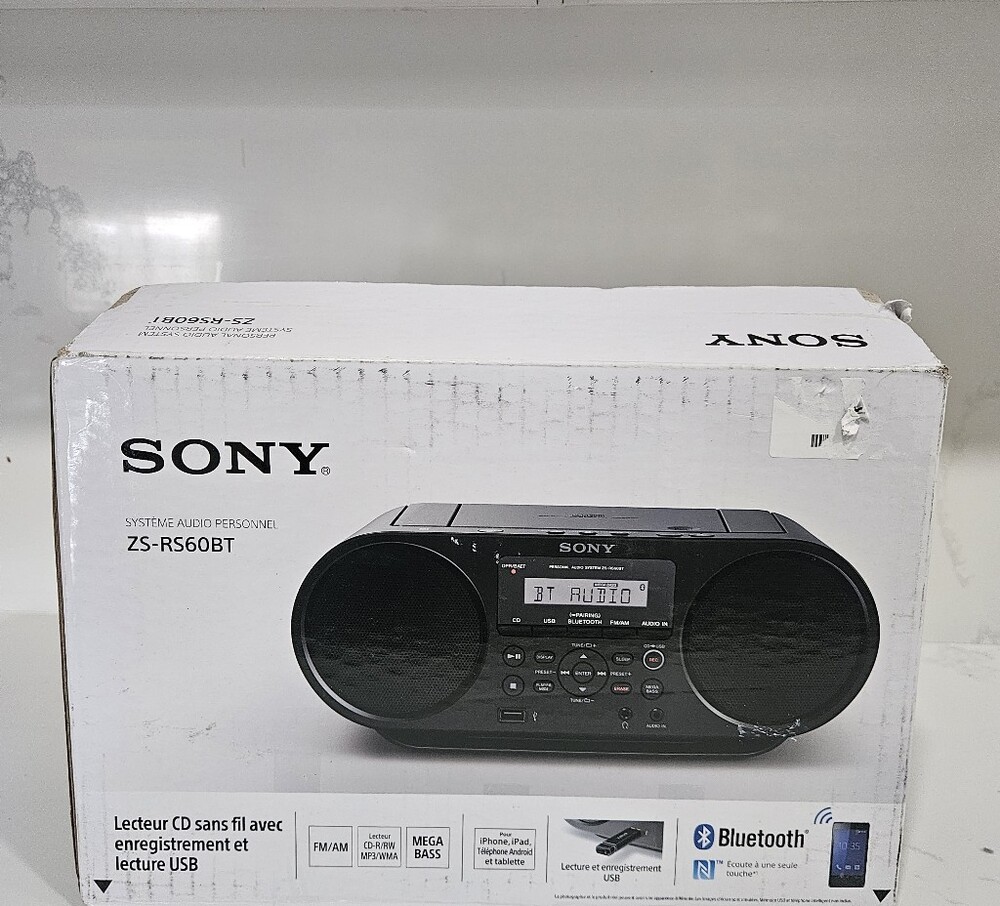 Sony ZS-RS60BT Bluetooth Boombox CD-AM/FM Radio with Power Cord Tested Works